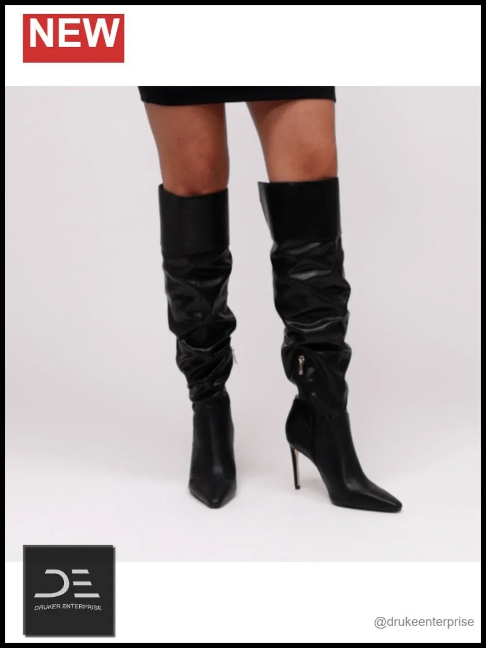 Over the Knee Slouch Boot Faux Leather Stiletto Heel Pointed Toe